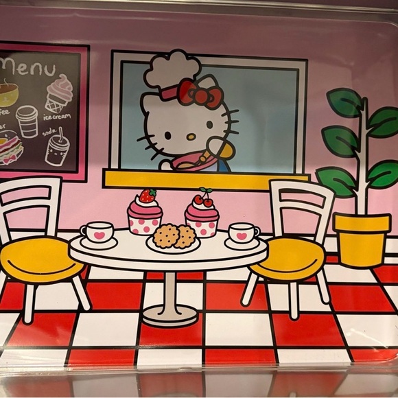 Sanrio Hello Kitty My Melody Kuromi Metal Lunchbox Pink Cafe Design - Picture 5 of 5